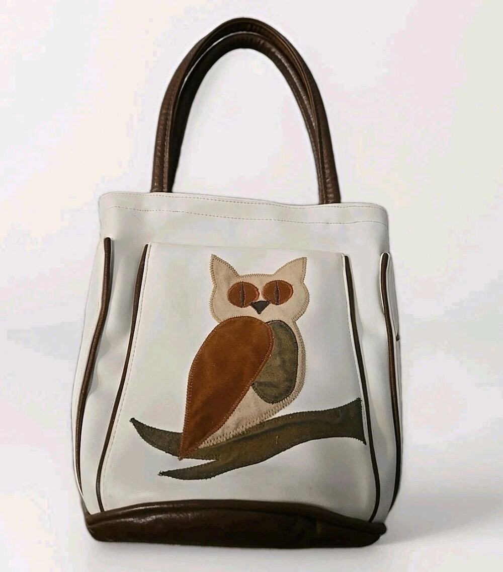 Vintage Owl Purse Handmade Applique Tote Bag Retro Sewing Craft Handmade